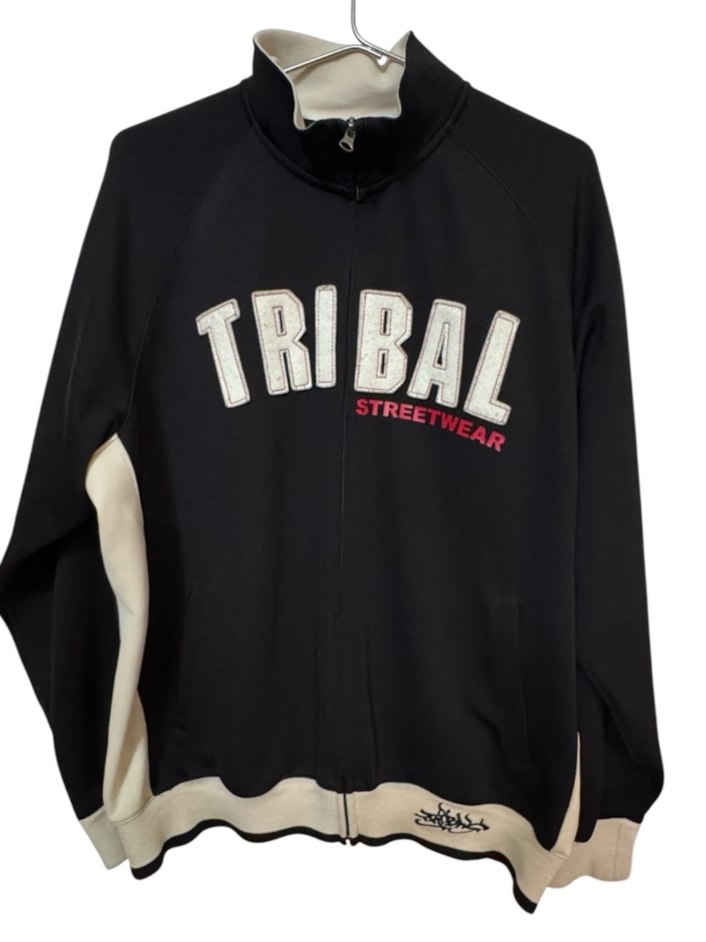 Vintage Tribal Gear Streetwear Black Cream Track Jacket Men’s XL MINTY RARE